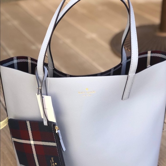 Kate Spade Plaid Reversible Tote+ Wristlet NWT - Picture 8 of 8
